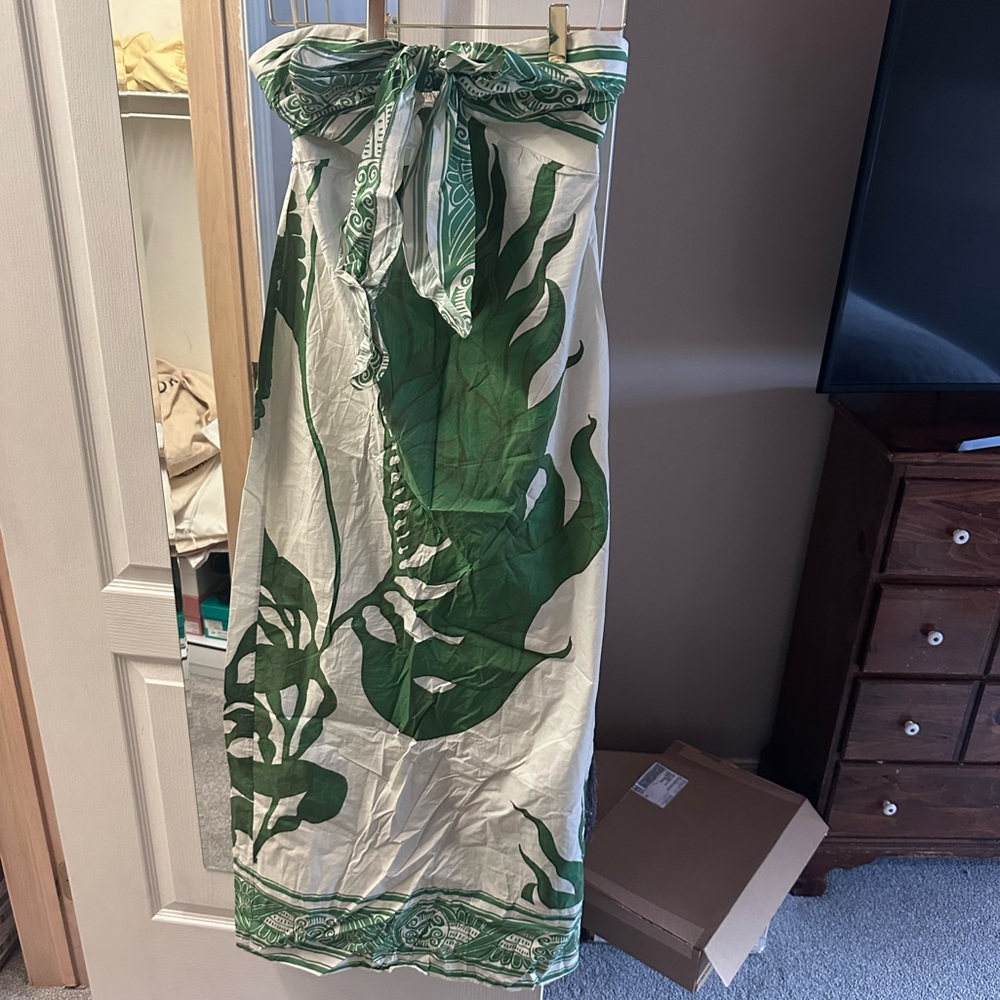 Johanna Ortiz Green and White Strapless Maxi Dress - Picture 4 of 9